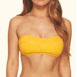 Kate Spade Saffron Yellow Lace Eyelet Bandeau Bikini Top (L)